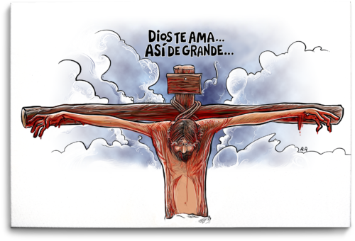 Tableau "Dios te ama asi de grande" 90X60X2