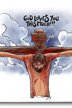 Tableau "God loves you this much" 90X60X2